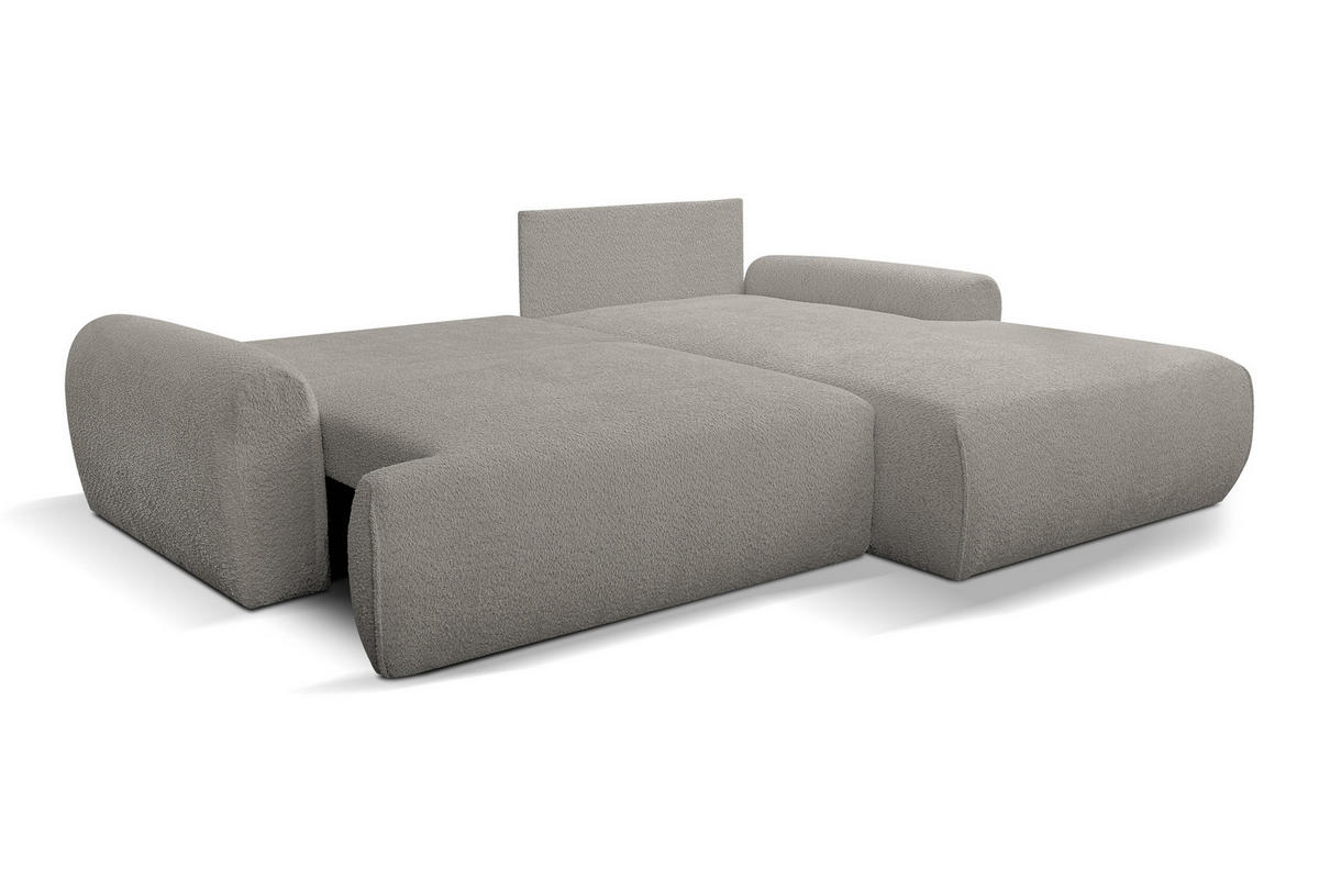 ECKSOFA Moon in L-Form mit Schlaffunktion und Bettkasten, Farbe: Grau, Bouclé-Stoff, Ottomane Rechts - Grau, Textil (260/136cm) - VENASI MÖBEL