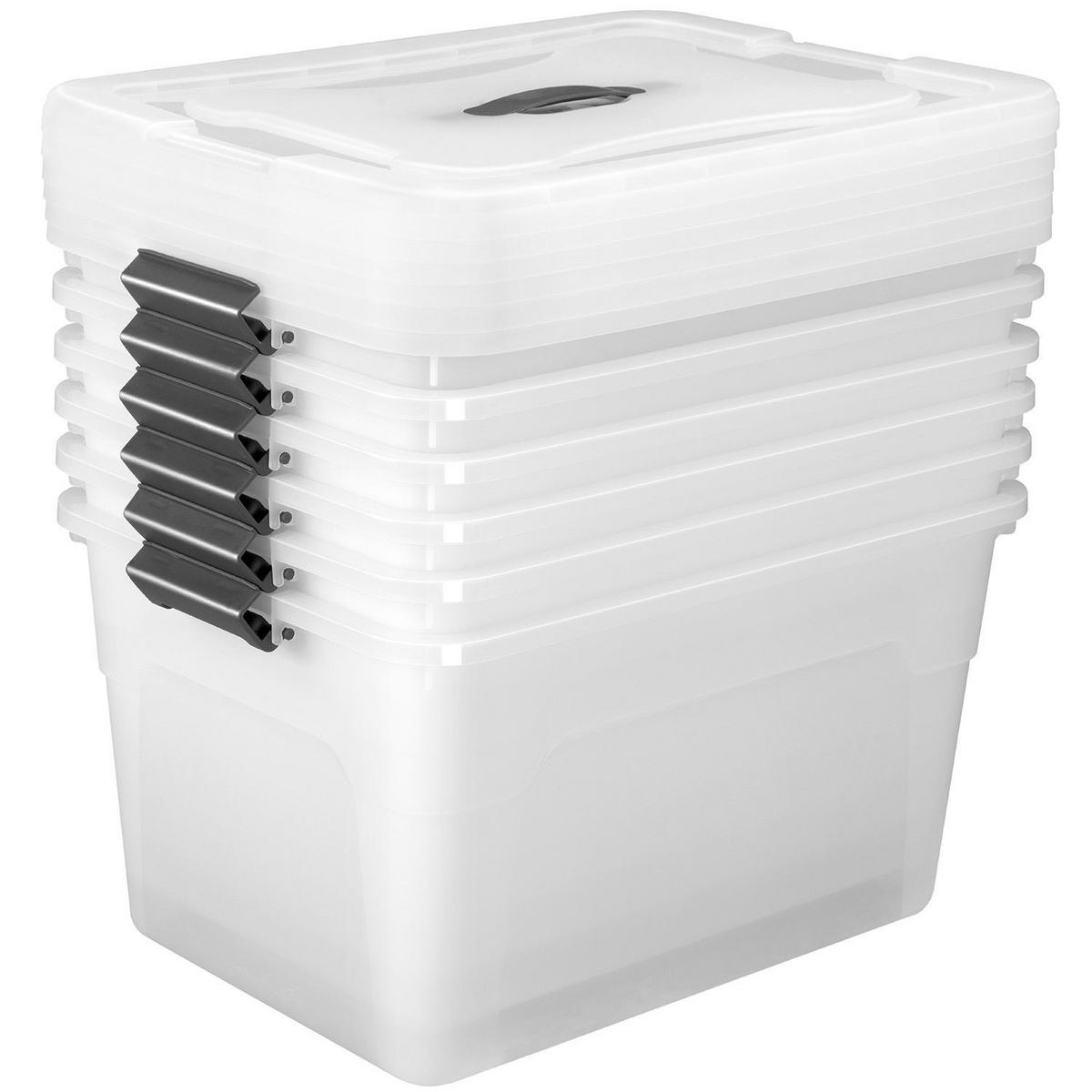 AUFBEWAHRUNGSBOX mit Deckel 30L semitransparent (6er-Set) - Weiß, Kunststoff (33/26/45cm) - Juskys