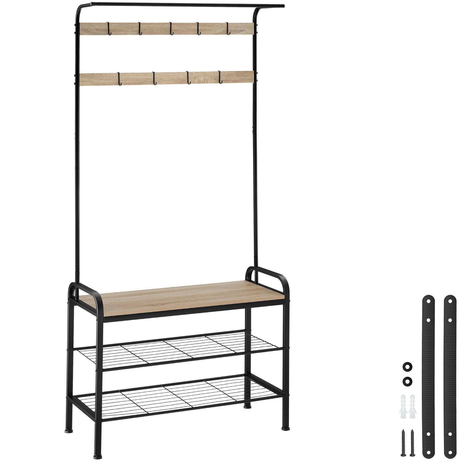 GARDEROBENSTÄNDER Alberta, inklusive Kippschutz, 85,5 x 36 x 184 cm, Industrial Holz hell, Eiche Sonoma - Naturfarben, Textil (36/184/85.5cm) - tectake
