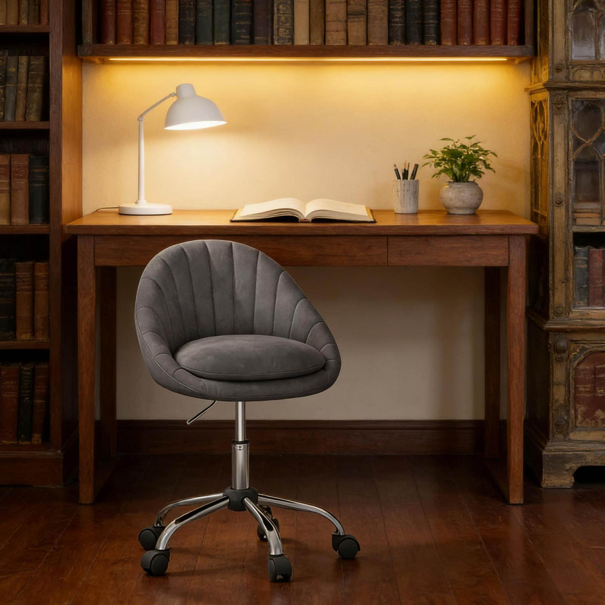 BÜROSTUHL höhenverstellbar drehbar Samt Dark Grey - Dunkelgrau, Metall (52/82/47.5cm) - Meubliv