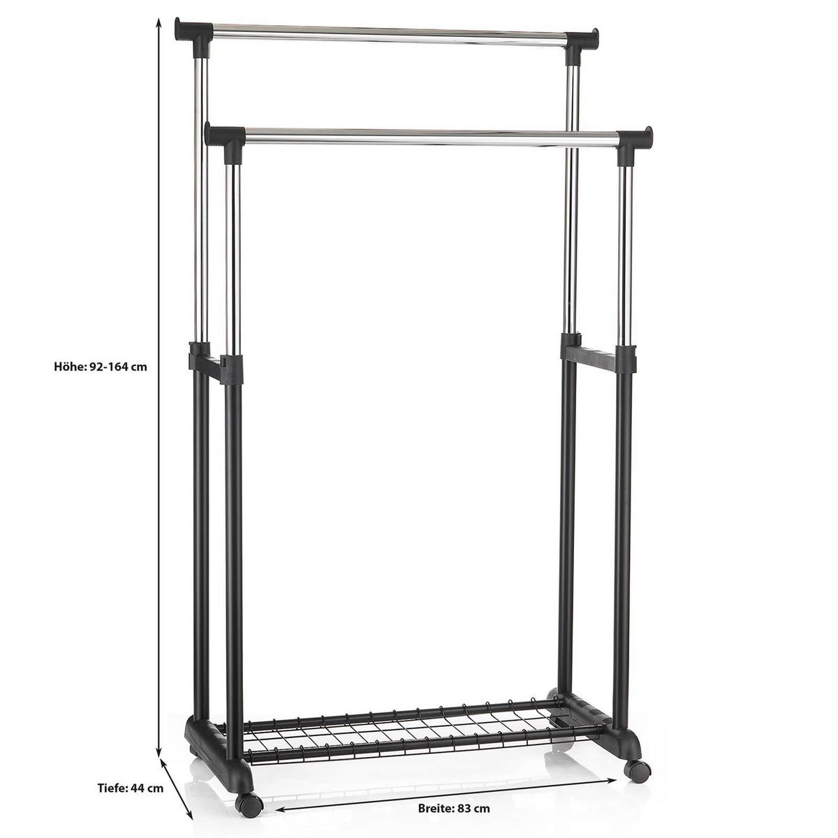 GARDEROBENWAGEN GROSSO - Schwarz, Metall (83/164/44cm) - IDIMEX
