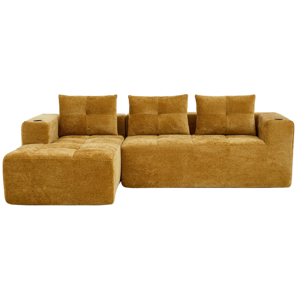 ECKSOFA 258/163/68 cm gelb aus Chenille mit Becherhaltern - Gelb, Textil (258/163cm) - OKWISH