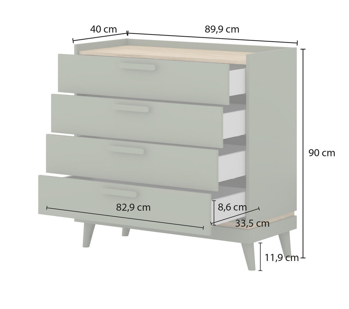 SIDEBOARD ACARA 90x40x90 cm mit 4 Schubladen Eichefarben - Braun, Holzwerkstoff (90/90/40cm) - MASSENO