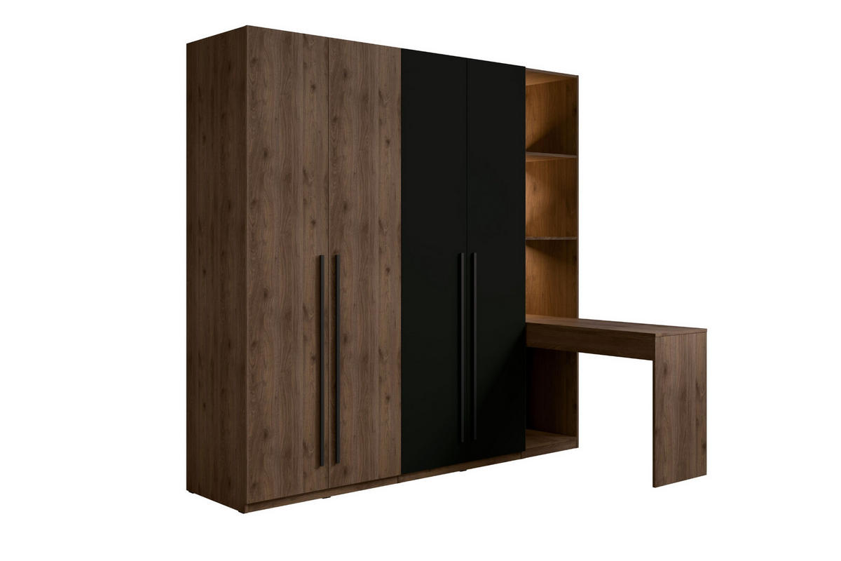 KLEIDERSCHRANK VASSA 226 / 220 / 146 cm in Schwarz / Nussbaum mit Schminktisch - Nussbaumfarben/Schwarz, Holzwerkstoff (226/146/221cm) - Deine Möbel 24