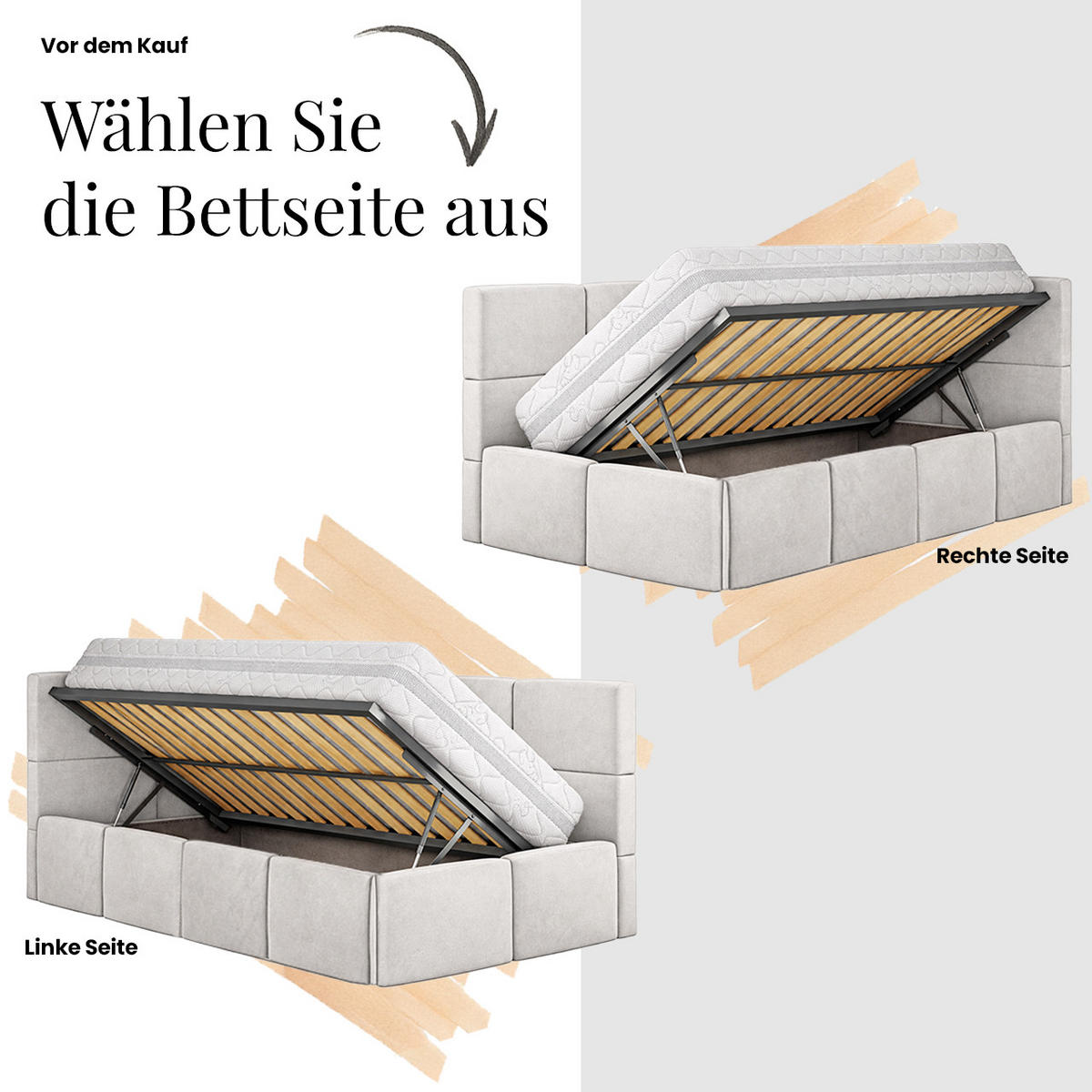 POLSTERBETT TILVO 90/200 - Hellbraun Cord - Schaumstoffmatratze - Rechts - Hellbraun, Textil (200/90cm) - MKS