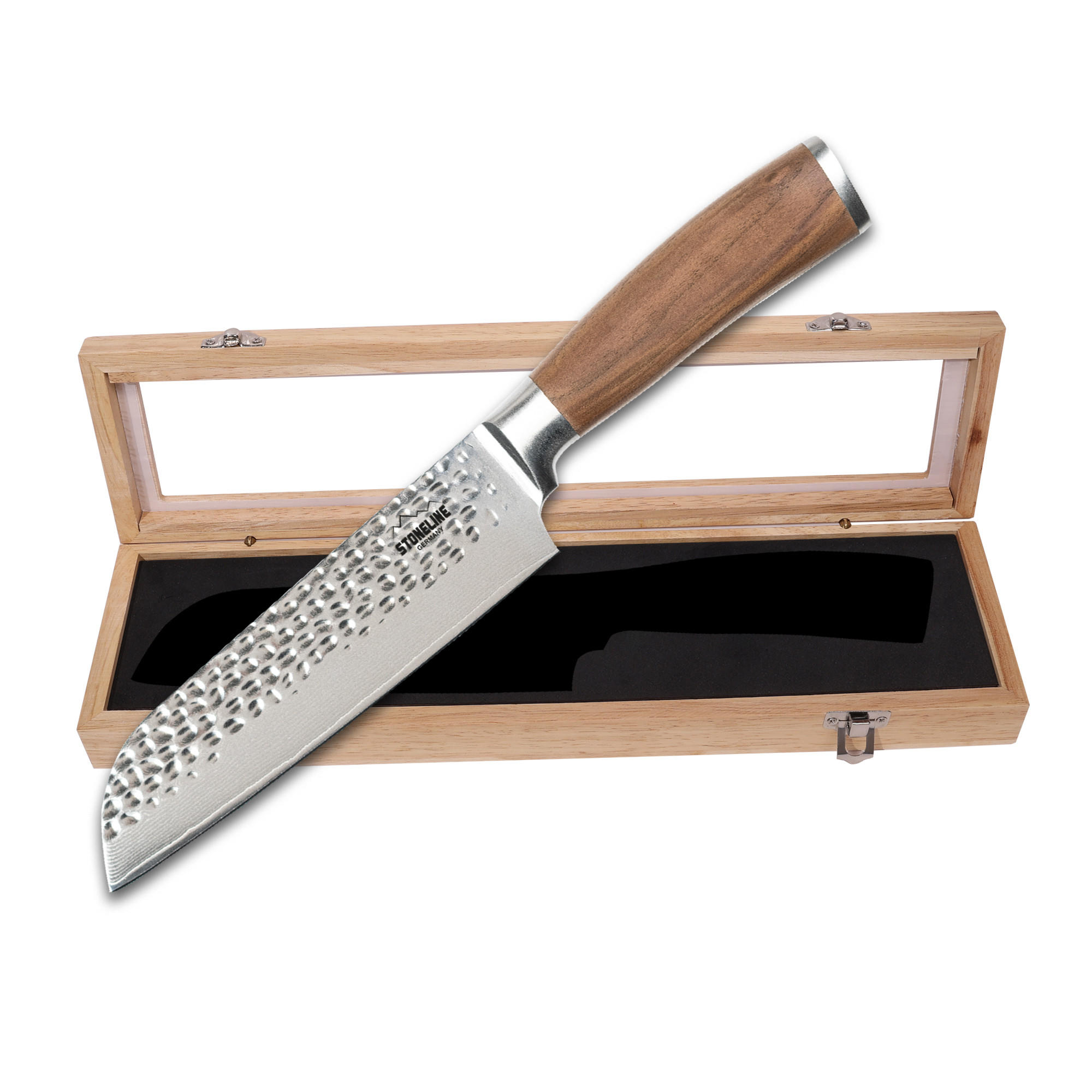 HAMMERSCHLAG DAMASTMESSER SANTOKUMESSER - Schwarz, Metall (16.5cm) - Stoneline