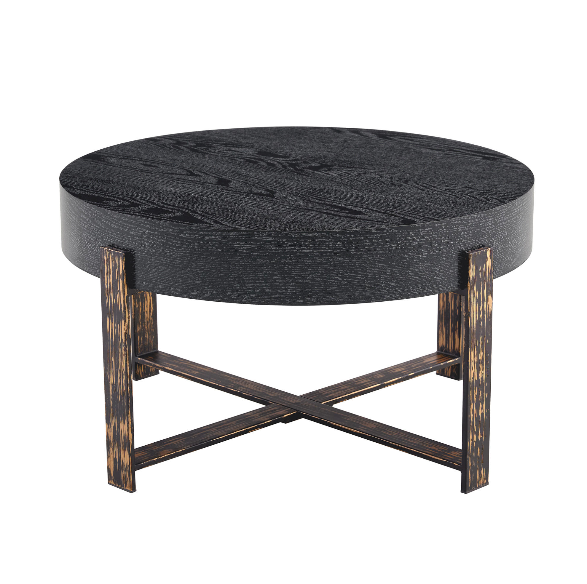 BEISTELLTISCH 68/68/39 cm mit runder Tischplatte und stabilem Kreuzfußgestell in Holzoptik, Schwarz - Schwarz, Holzwerkstoff (68/68/39cm) - Redom