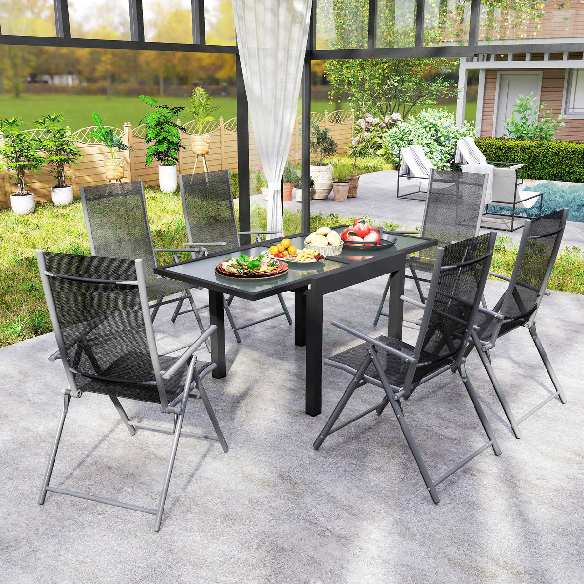 GARTENTISCH ausziehbar Aluminium 160x80 cm Wetterfest Buffettisch rutschfest - Schwarz, Metall (160/80/75cm) - Outsunny