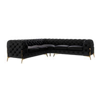 ECKSOFA Chesterfield Lexi Schwarz Samt - Goldfarben/Schwarz, Holz/Textil (264/264cm) - S-Style Möbel