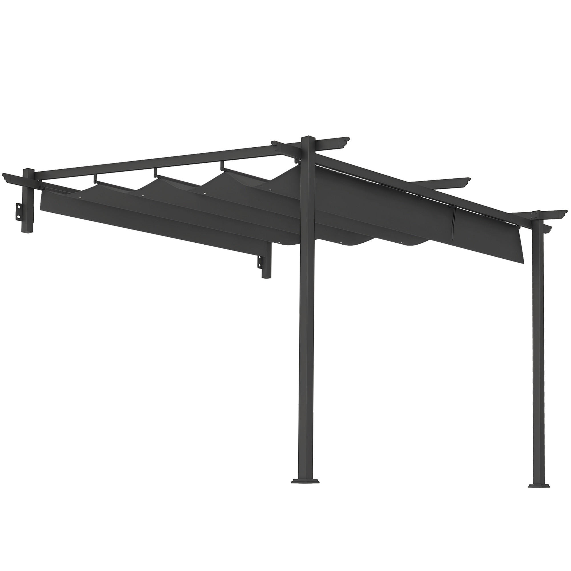 PAVILLON, 3 x 3 m Pergola, Winddichtes Terrassendach, Wandmontage, Verstellbares Dach, für Garten, Terrasse, Dunkelgrau - Dunkelgrau, Metall (297/230/297cm)