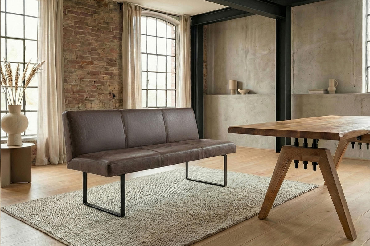 ESSZIMMERBANK ELEEN Dunkelbraun Leder - Dunkelbraun, Leder (123/85/69cm) - KAWOLA
