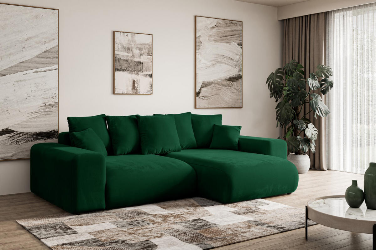 ECKSOFA Ottomane rechts ESKAR-L 266x176x84 Dunkelgrün Cord - Dunkelgrün/Schwarz, Holzwerkstoff/Kunststoff (176/266cm) - ALTDECOR