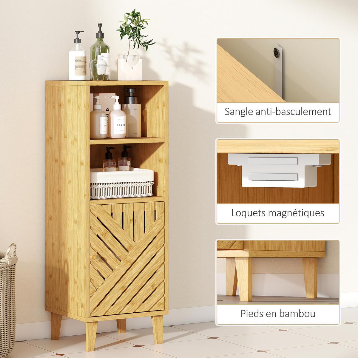 BADEZIMMERSCHRANK Naturfarben 32/30/90 cm - Naturfarben, Holz (32/90/30cm) - PANGIVO