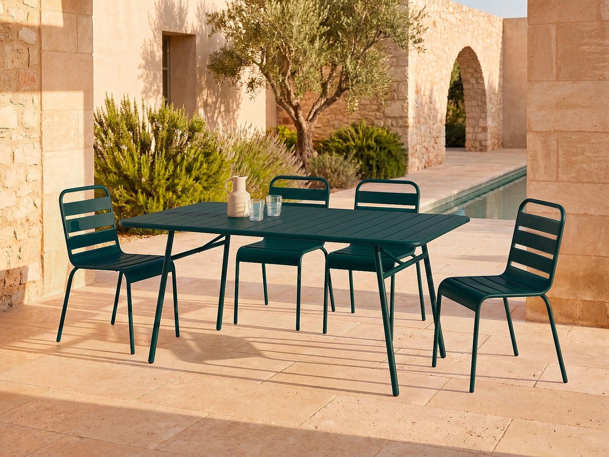 GARTENTISCH - 4 Personen, 6 Personen - metall - tannengrün Mirmande - Waldgrün, Metall (80/160/74.5cm) - Vente-Unique