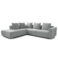 ECKSOFA mit Ottomane - Webstoff - Hellgrau/Schwarz, Kunststoff/Textil (283/237cm) - home24
