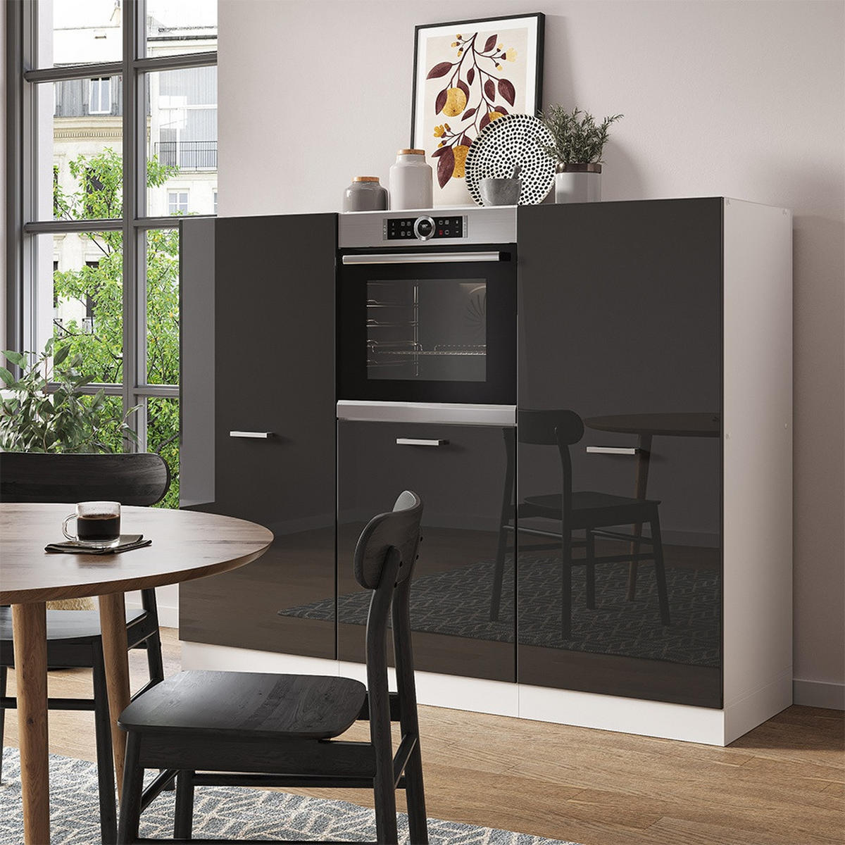 KÖKSBLOCK R-Line Antracit högblank/vit 180 cm utan bänkskiva - Vit/Svart högglans, Träbaserade material (180/143/46cm) - Vicco
