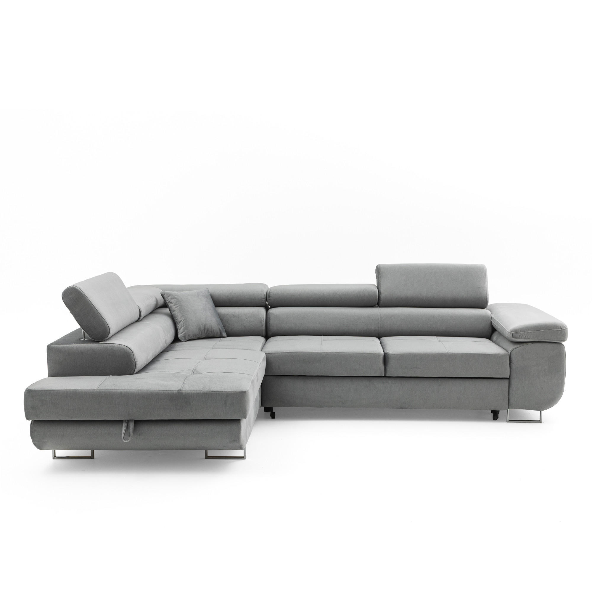 ECKSOFA WILD L Links mit Schlaffunktion 127x195 Velours Grau - Chromfarben/Grau, Holz/Textil (203/274cm) - Muffo