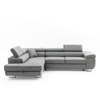 ECKSOFA WILD L Links mit Schlaffunktion 127x195 Velours Grau - Chromfarben/Grau, Holz/Textil (203/274cm) - Muffo