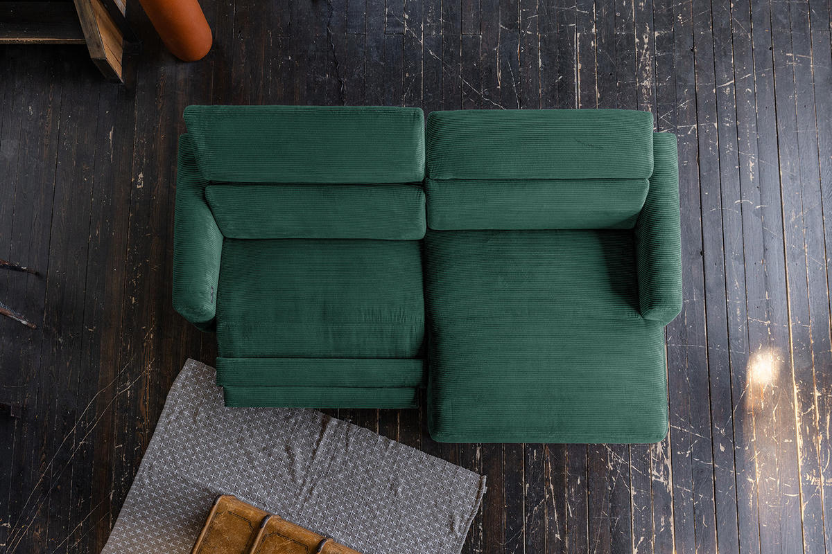 ECKSOFA LAISKA Smaragdgrün Cord Relaxfunktion - Smaragdgrün/Schwarz, Textil/Metall (282/177cm) - KAWOLA