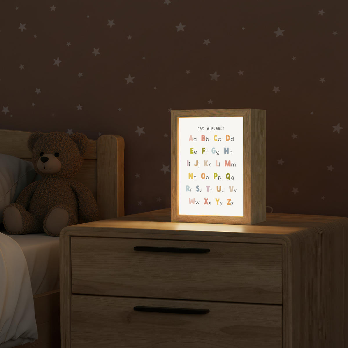 NACHTTISCHLAMPE Pädagogisch - Alphabet lernen - Farbenfroh - Weiß - Buchstaben 15x20 cm - Weiß, Holzwerkstoff (8/15/20cm)