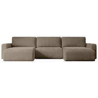 WOHNLANDSCHAFT mit Schlaffunktion und Bettkasten KLEEA-U - 347x143x83 cm Braun Velours - Schwarz/Braun, Holzwerkstoff/Kunststoff (347/83/143cm) - ALTDECOR