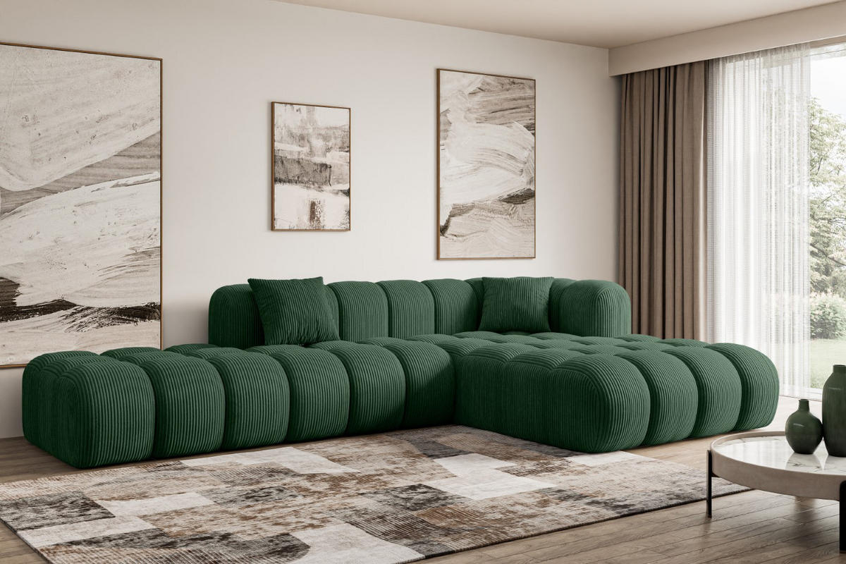 ECKSOFA Ottomane Rechts OLEA-L2 - 289x176x71 cm Grün Cord - Schwarz/Grün, Holzwerkstoff/Kunststoff (289/176cm) - ALTDECOR
