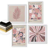WANDBILDER 4er-Set - 50x50 cm & 40x60 cm Weißer Rahmen - Blumenmuster, Blätter, Geometrie - Weiß, Kunststoff (50/50cm) - ArtPrintCave