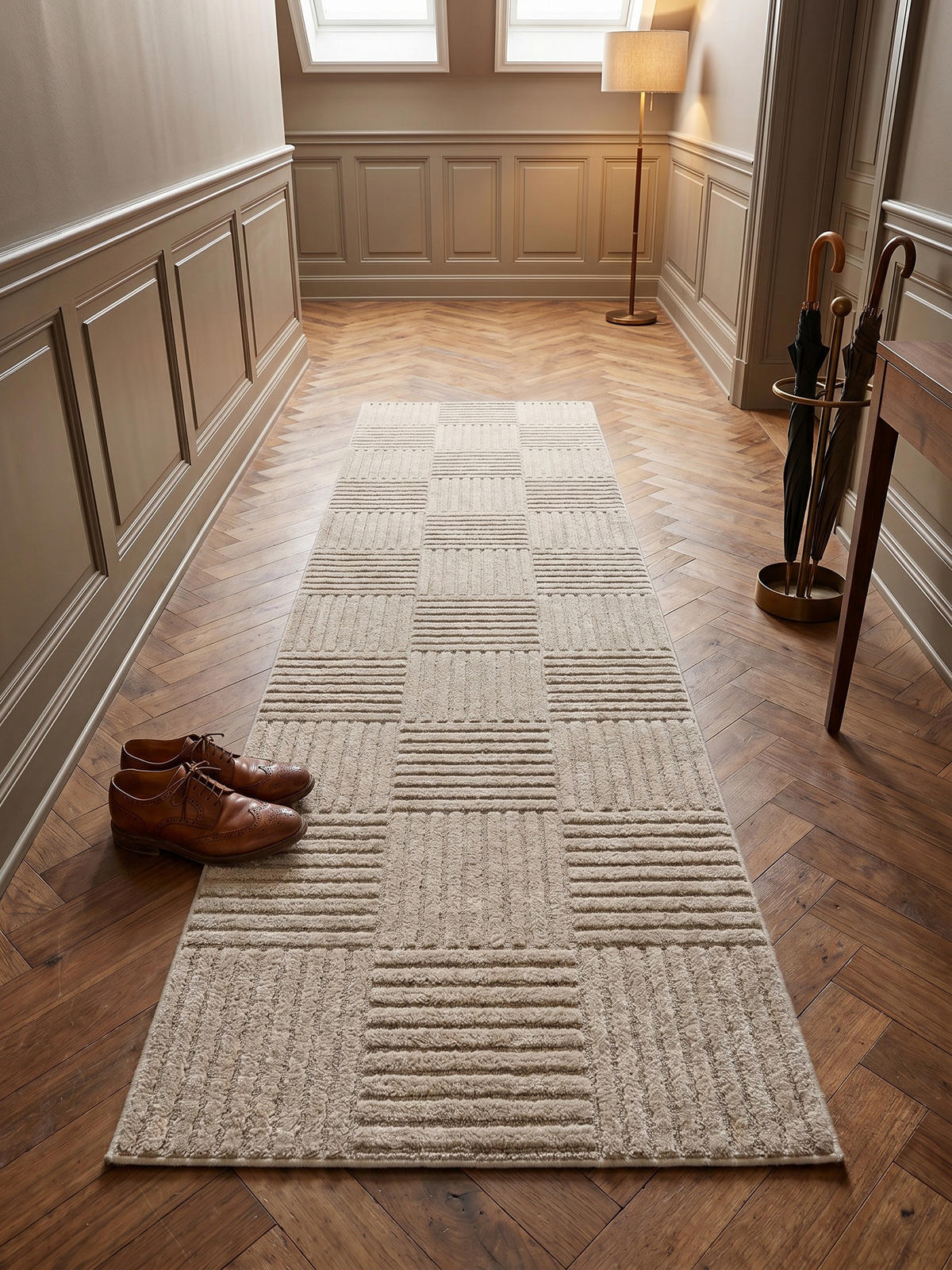 TEPPICH Hochflor RIGI in Beige, mit Cord-Streifen-Patchwork, 80 x 250 cm - Beige, Textil (80/250cm) - KADIMA DESIGN