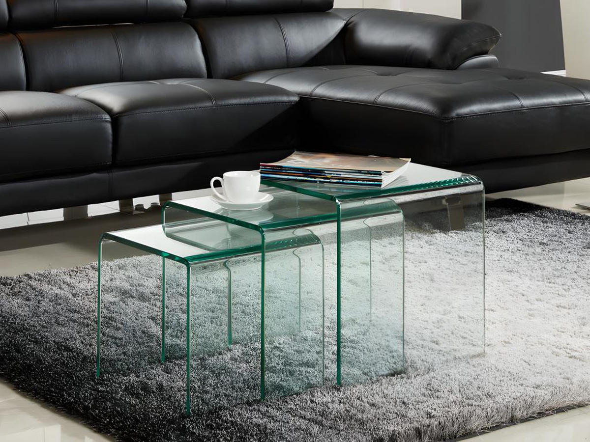 BEISTELLTISCH 3er-Set - gebogenes Glas - MINKA - Transparent, Glas (42/42/42cm) - Vente-Unique