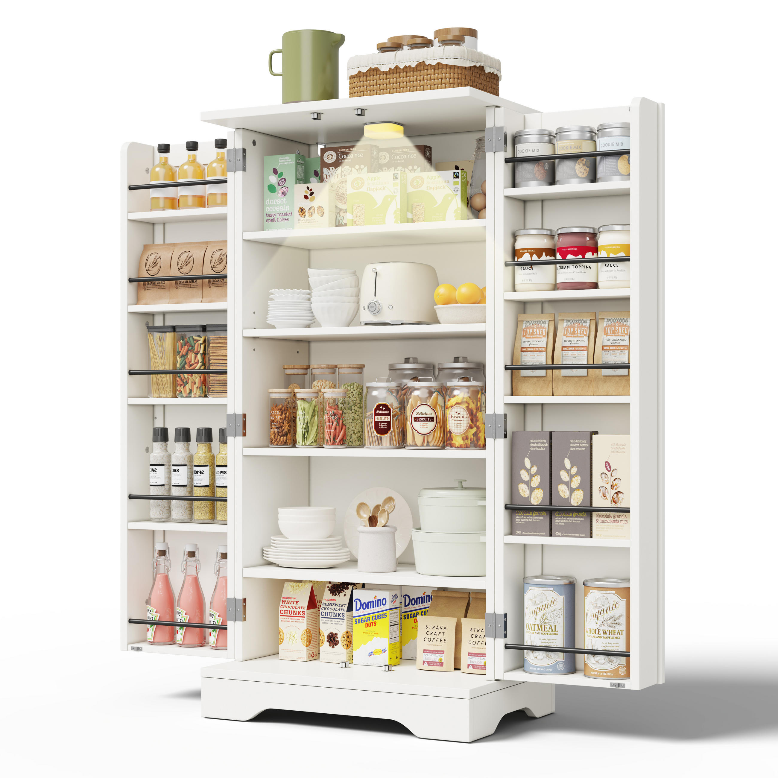 BUFFET Hochschrank MDF 120x60x40 cm 3D Wellen LED Sensor Metallgriffe Regal - Weiß, Holzwerkstoff (120/40/60cm) - EVRYAE