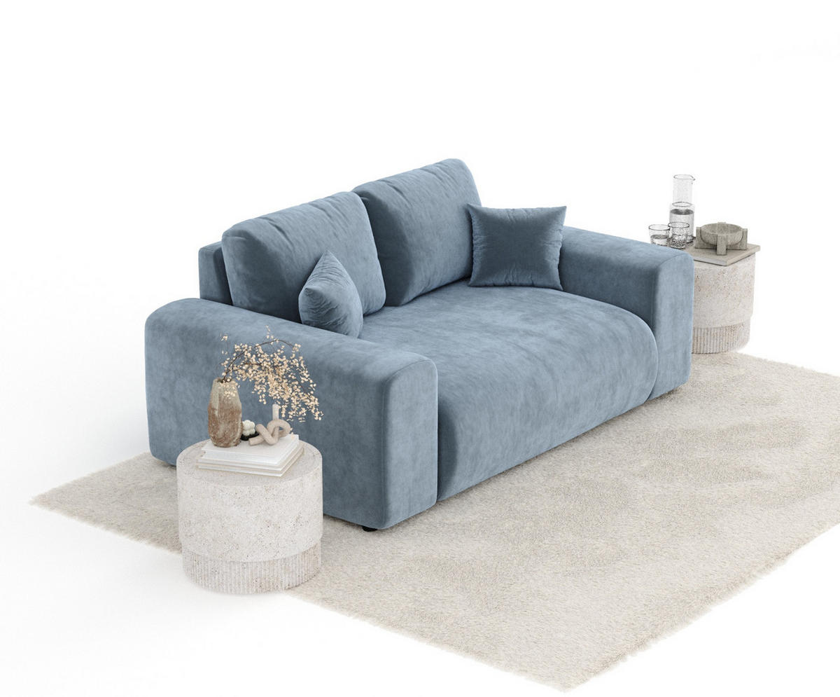 2-SITZER-SOFA Zanzibar Blau Grau Samtstoff - Blaugrau/Schwarz, Holz/Holzwerkstoff (178/79/108cm) - Maison de Reve