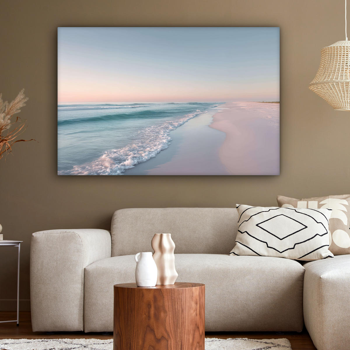 LEINWANDBILD Küstenlinie - Pastell - Wasser Wohnzimmer Groß 120x80 cm - Pastellblau, Textil (120/80cm) - MuchoWow