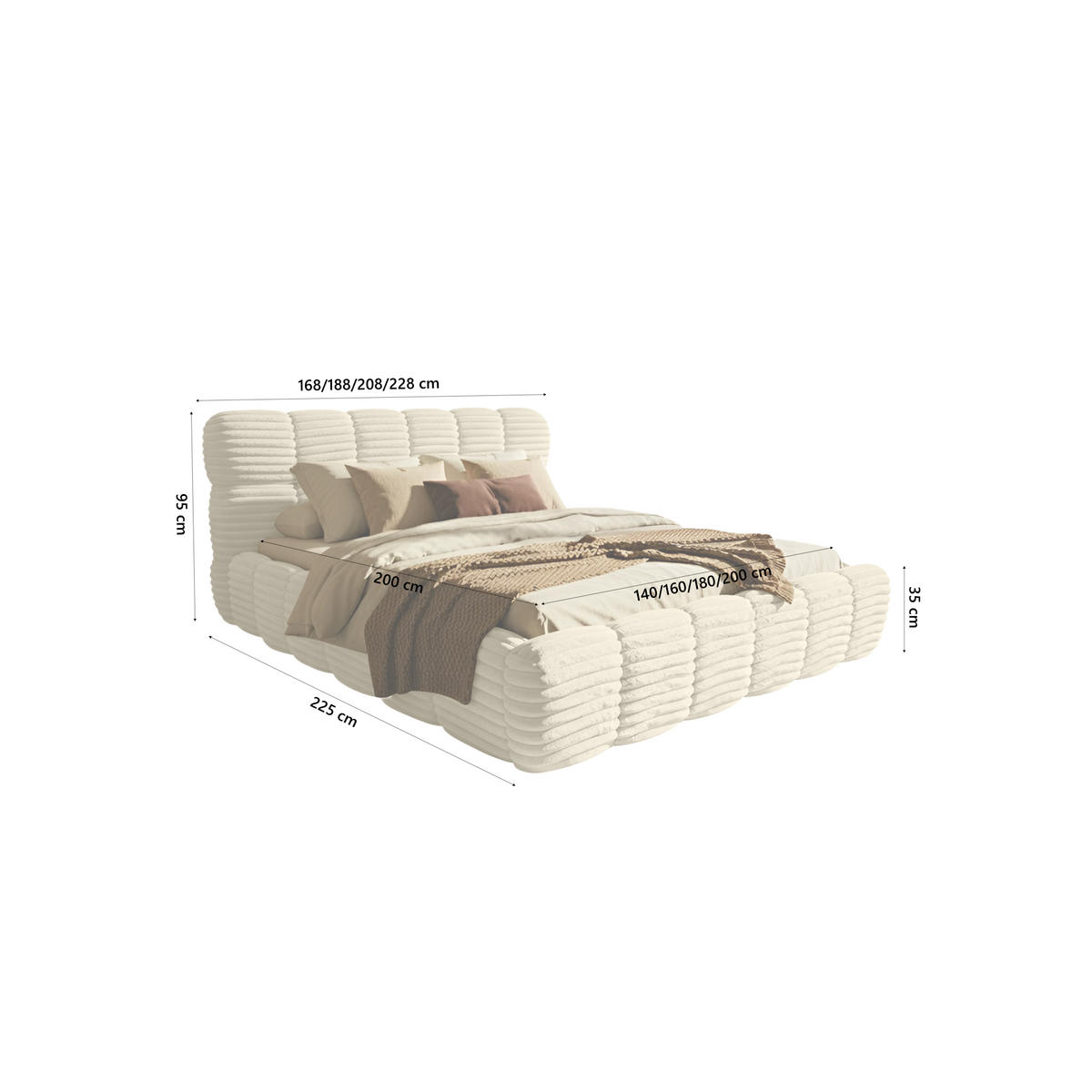 POLSTERBETT Wea 180x200 cm, Beige - Beige, Textil (180/200cm) - Fedve