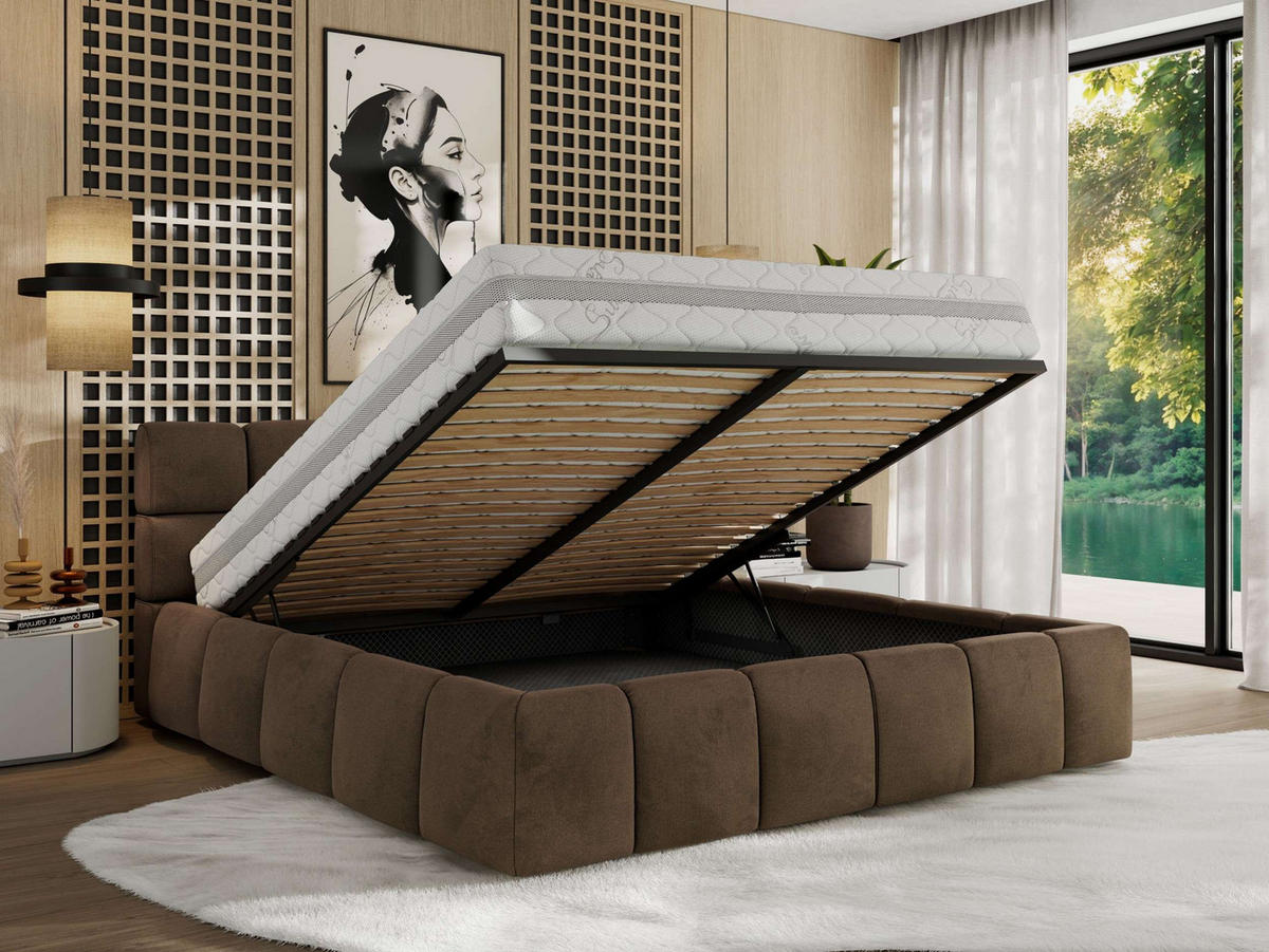 POLSTERBETT NIRA CLASSIC 160/200 - Braun Velvet - Pocket-Matratze - Braun, Textil (160/200cm) - MKS