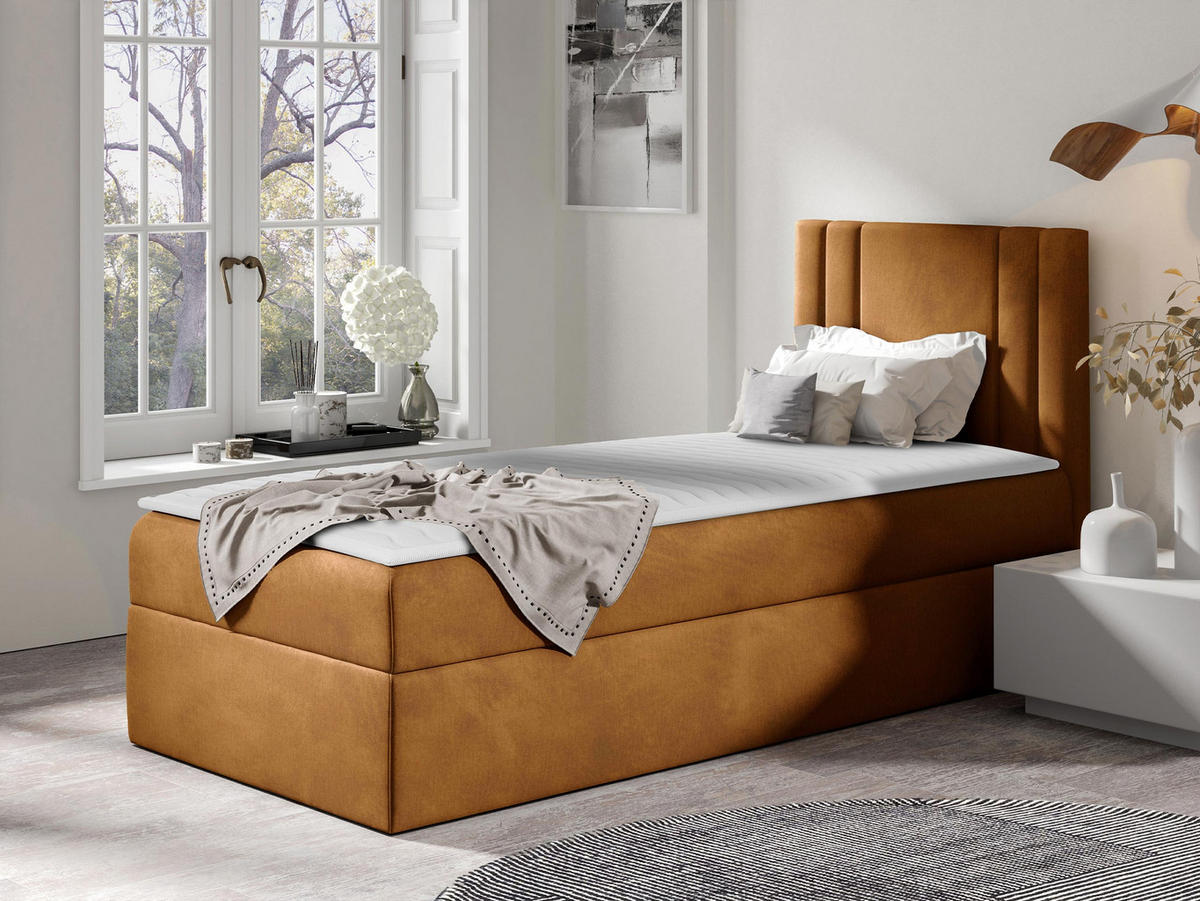 BOXBETT Carmen Mini, Seite zum Öffnen des Bettkastens: Rechts - Bronzefarben, Holz (90/200cm) - MIRJAN24