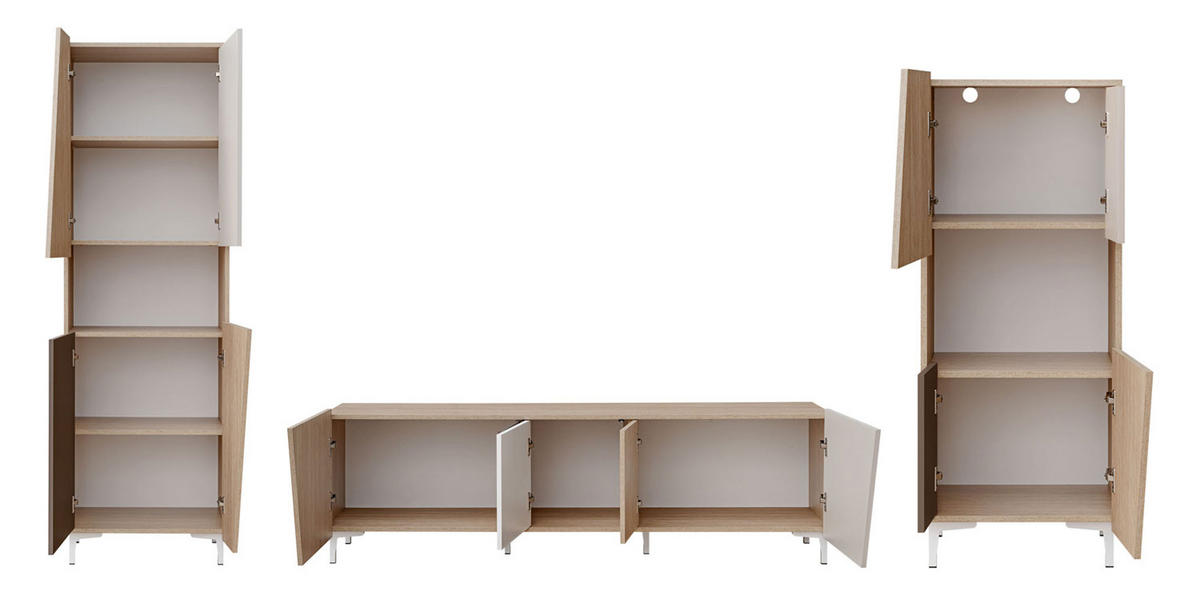 WOHNZIMMER SET Viste braun / weiß hochglanz 290cm / 40 cm / 189cm - Ecru/Weiß Hochglanz, Holz/Holzwerkstoff (290/189/40cm) - Furnival