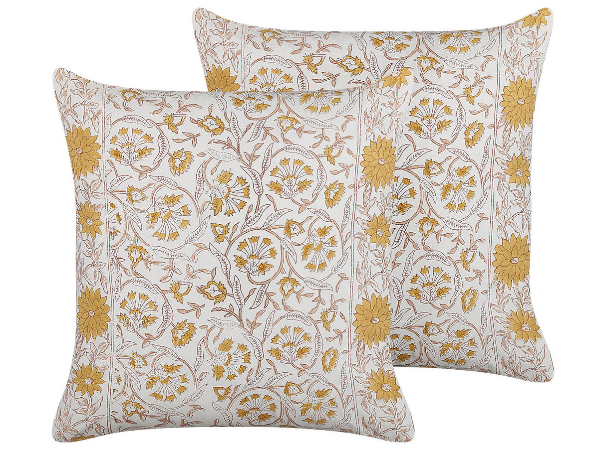 DEKOKISSEN 2er-Set Weiß 45/45 cm Calathea - Weiß, Naturmaterialien/Textil (45/45cm) - Beliani