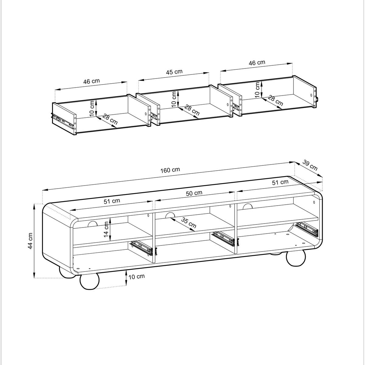 CASHMERE TV-Schrank mit Regalen und Türen – Modernes Design, kugelförmige Beine, 160 x 44 x 39 cm - Beige, Holzwerkstoff (160/44/39cm) - 3XE LIVING