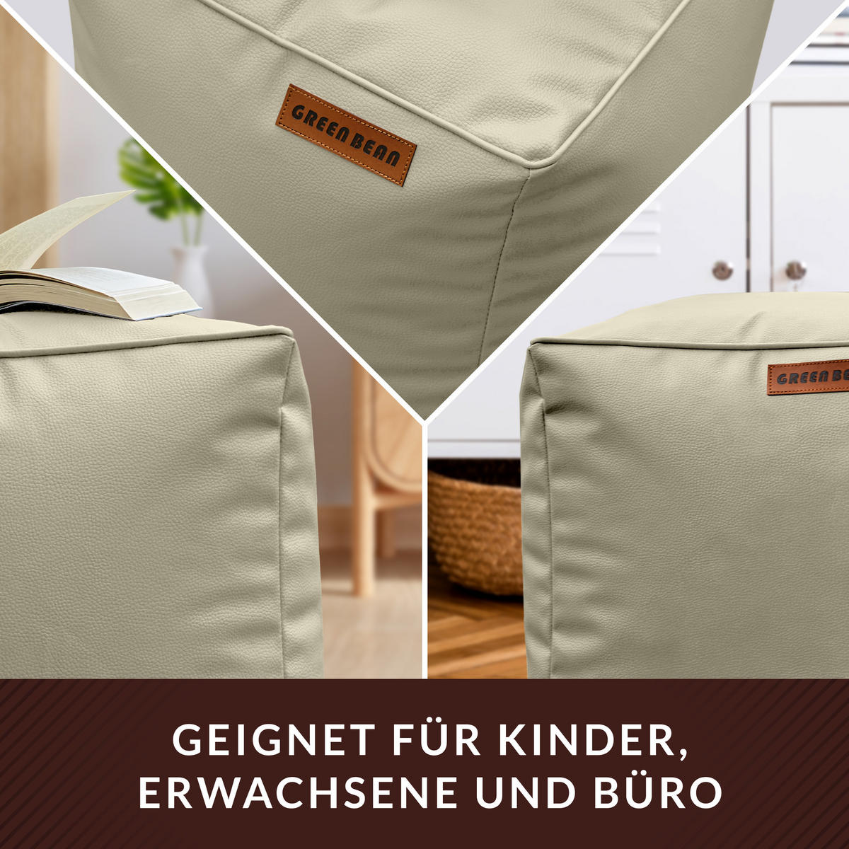 INDOOR HOCKER Cube eckig Kunstleder - Grau, Textil (40/40/40cm) - Green Bean