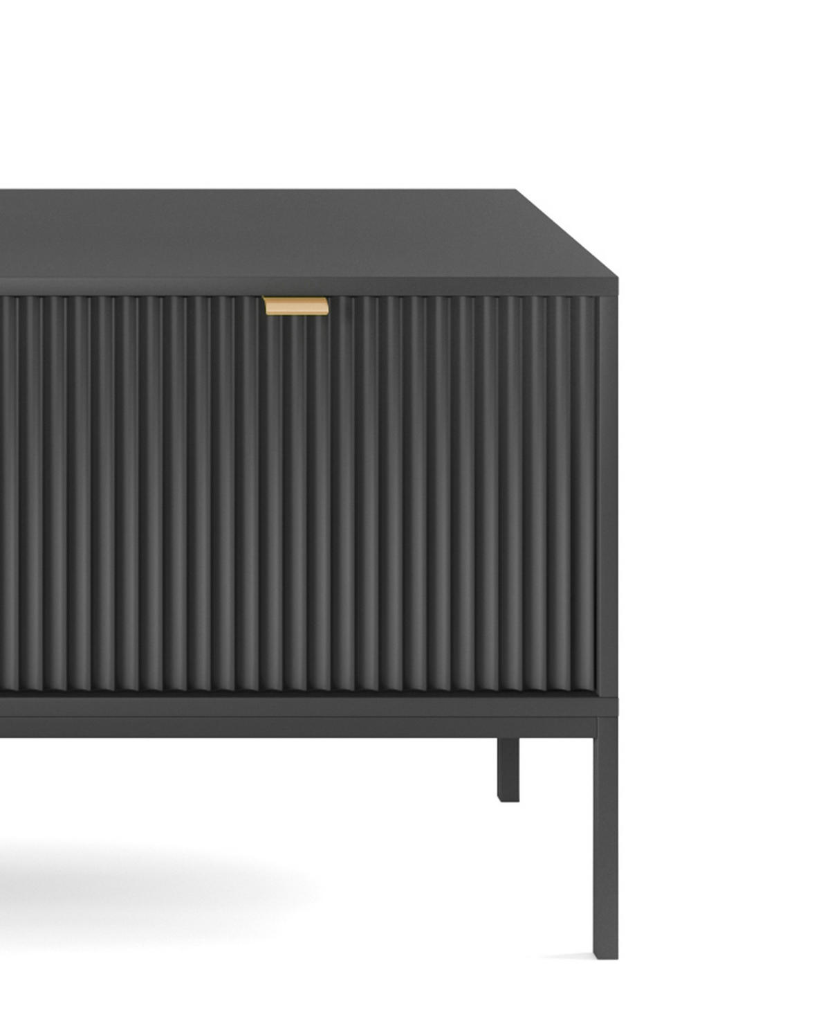 TV-SCHRANK NOVA Geriffelt Regal, 2 Türen, Schublade, Schwarze Beine, 154x39x56cm, Schwarz - Schwarz, Holzwerkstoff/Kunststoff (154/56/39cm) - DomoHome