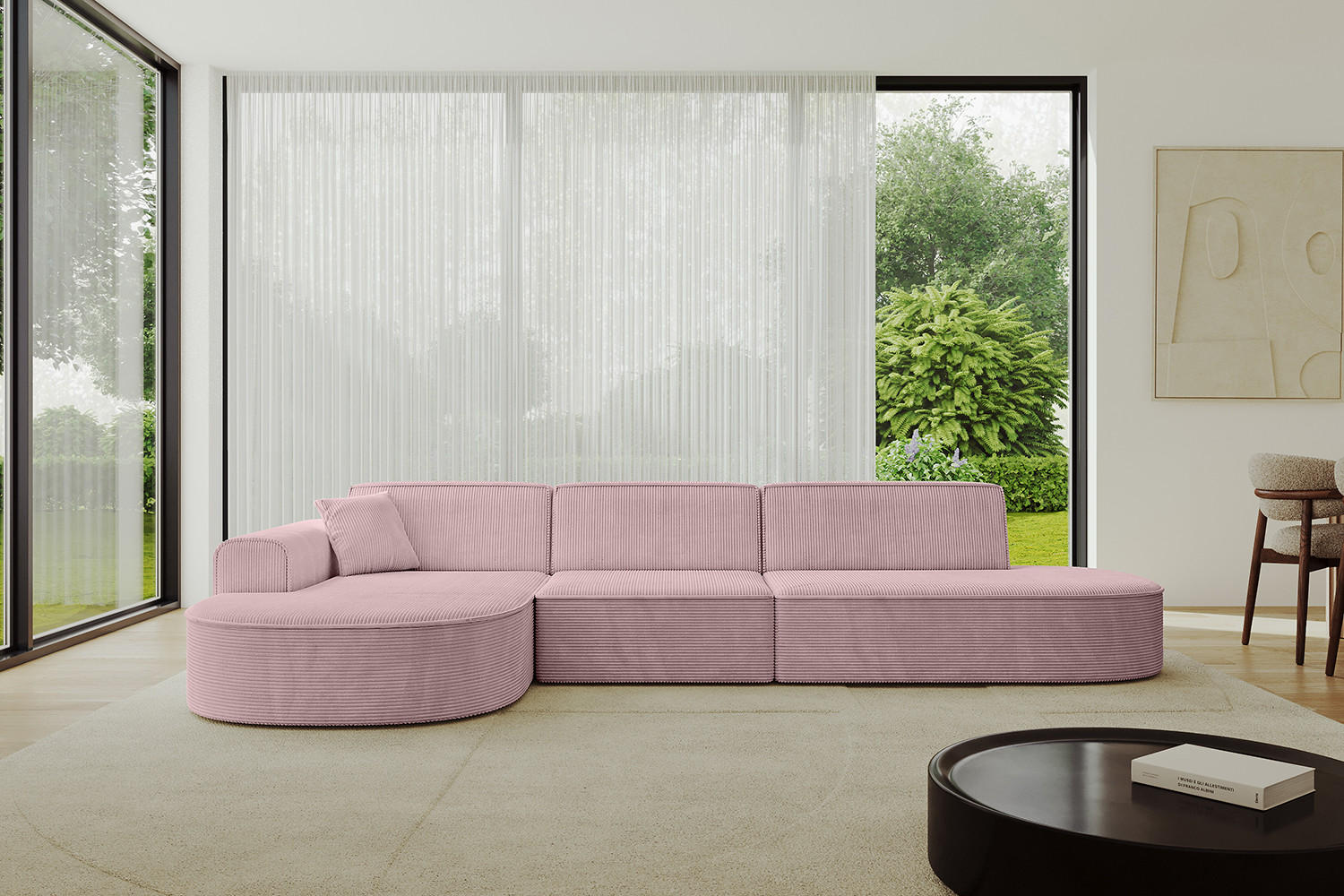 ECKSOFA Ottomane Links MARI-L2 - 317x163x73,5 cm Rosa Cord - Schwarz/Rosa, Holzwerkstoff/Kunststoff (165/321cm) - ALTDECOR