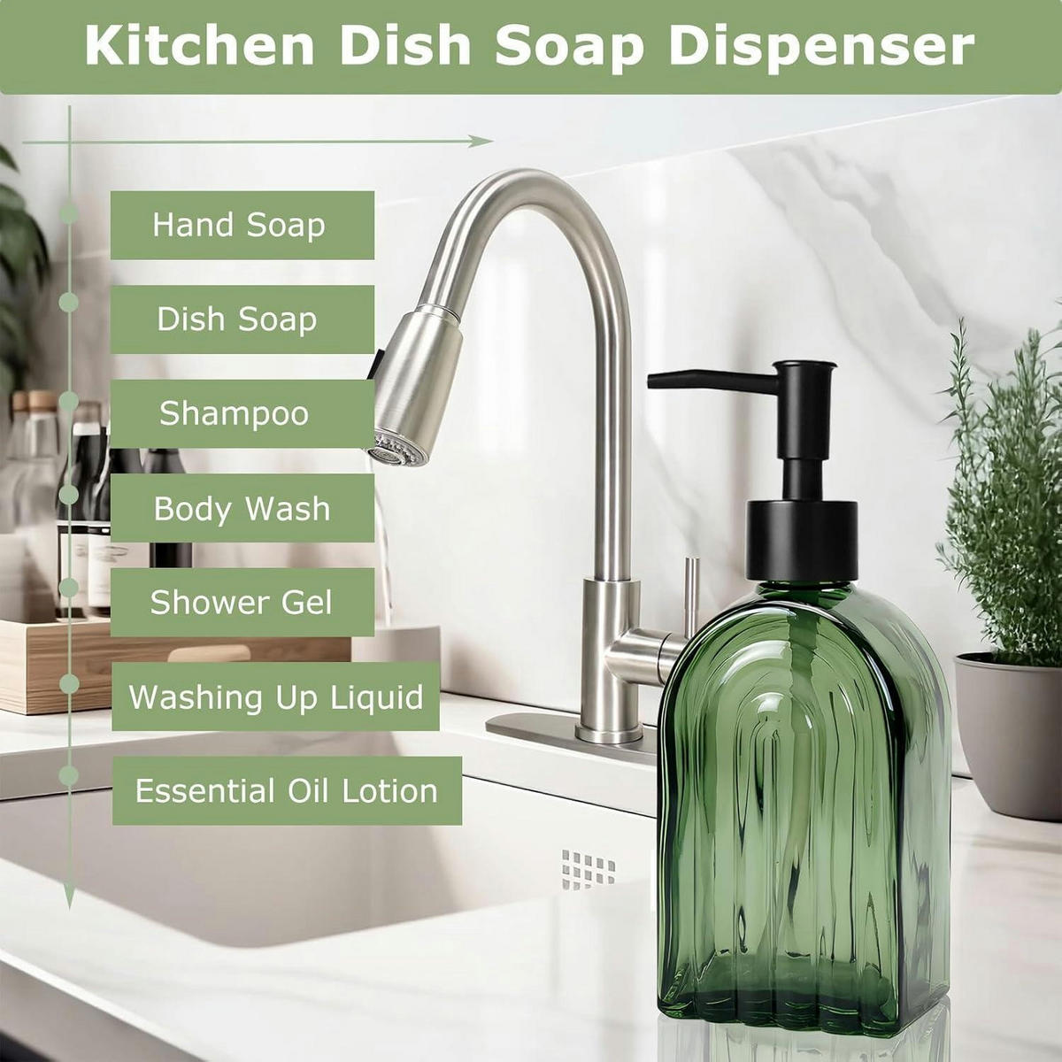 SEIFENSPENDER Glas Grün 400 ml - Grün, Glas (5.5/19/8cm)