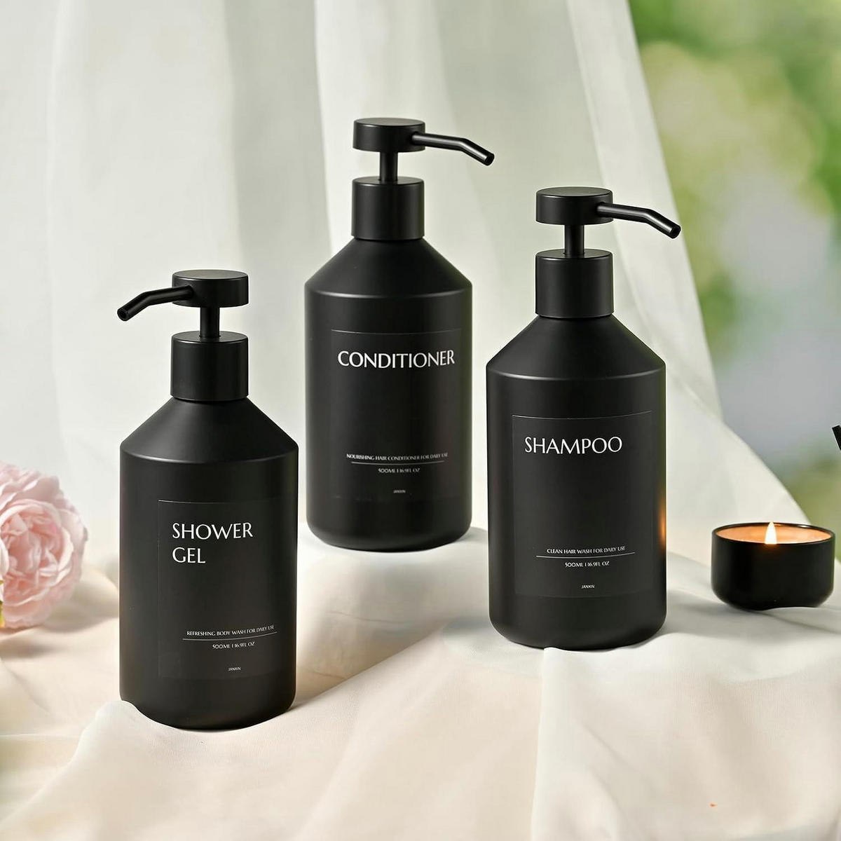 SEIFENSPENDER Set 3-teilig Schwarz 500 ml - Schwarz, Kunststoff (8.6/23/20cm)