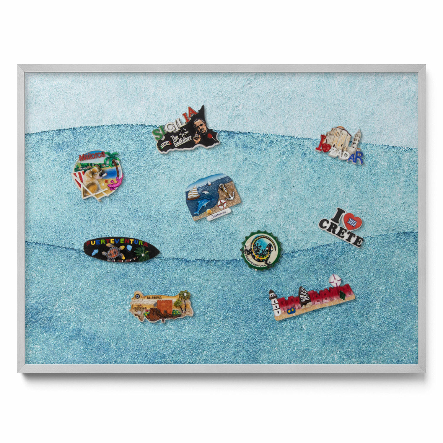 MAGNETTAFEL 80x60 cm Silberner Rahmen Aquarell Blaue Wellen - Pastellgrün, Metall (80/60/0.4cm) - TULUP
