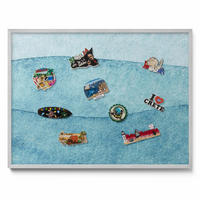 MAGNETTAFEL 80x60 cm Silberner Rahmen Aquarell Blaue Wellen - Pastellgrün, Metall (80/60/0.4cm) - TULUP