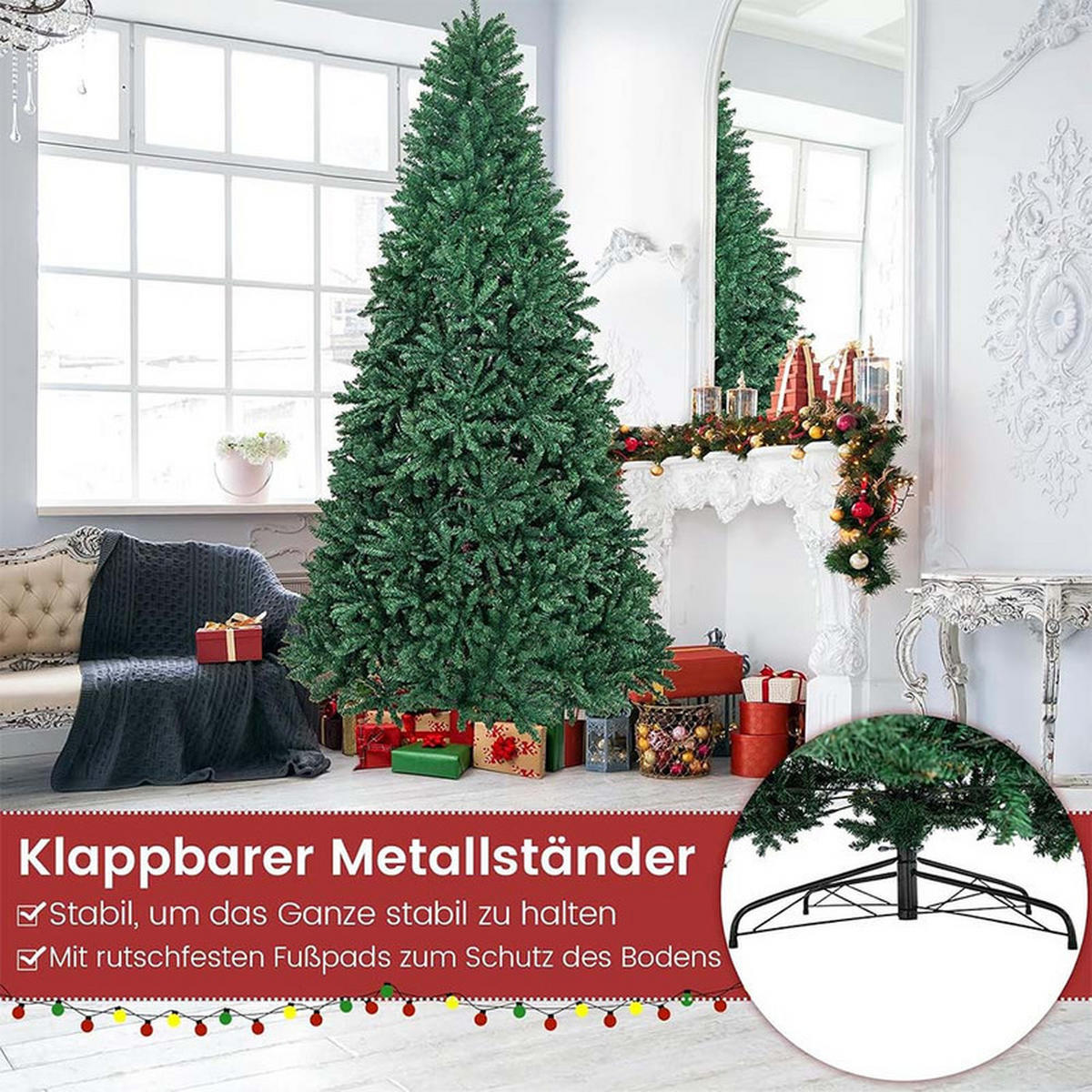 WEIHNACHTSBAUM mit Metallständer 270cm Grün - Grün, Metall (275cm) - COSTWAY