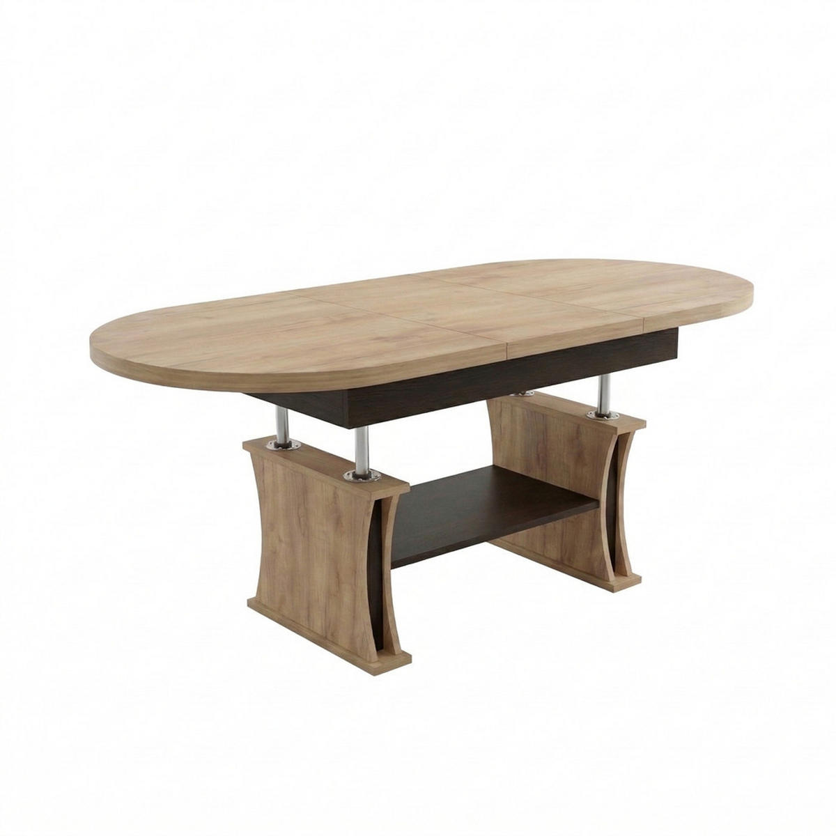 COUCHTISCH oval ausziehbar höhenverstellbar Ablage 130/80/60 cm - Eichefarben/Schwarz, Holzwerkstoff (80/130/60cm) - designimpex