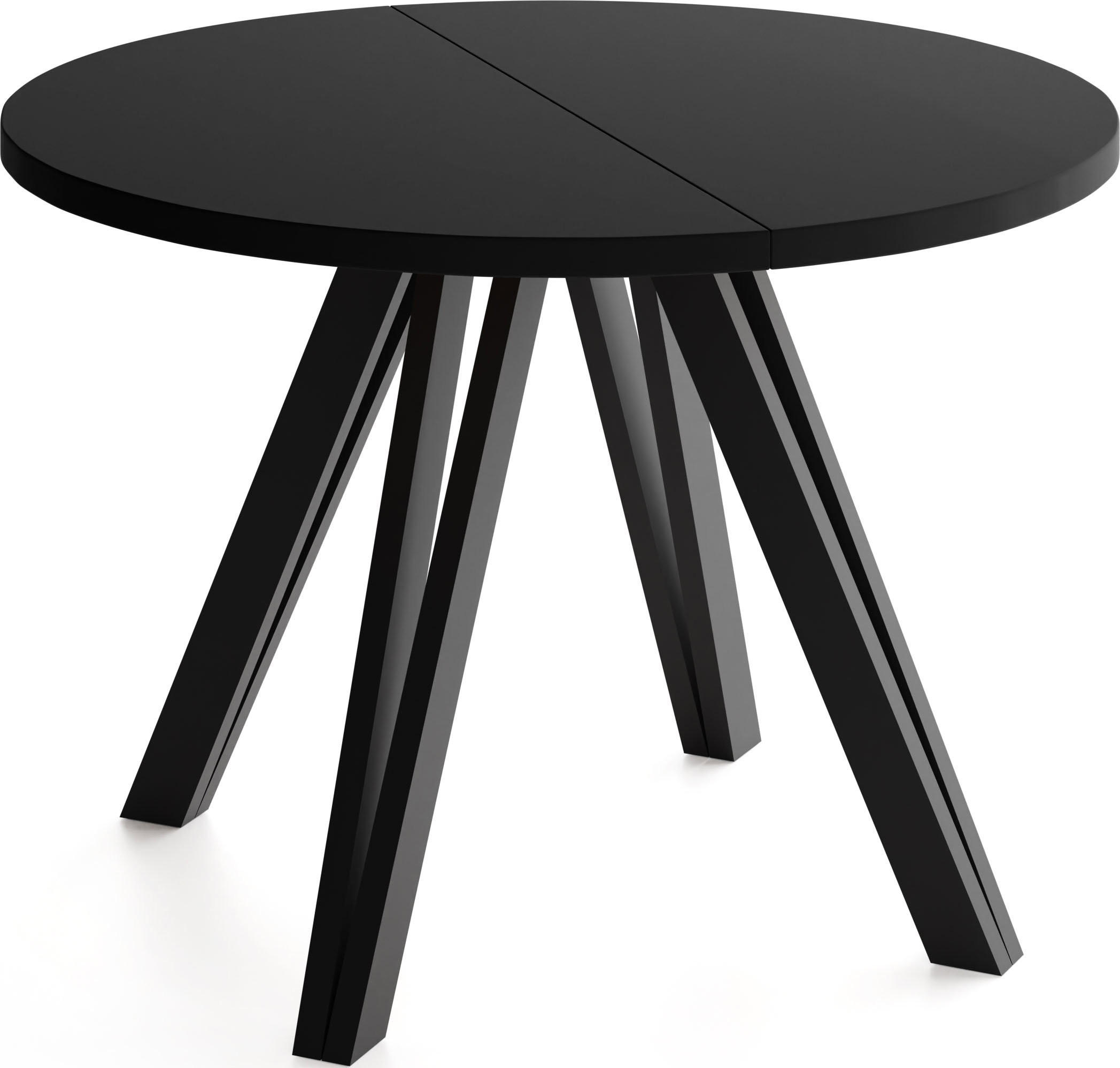 ESSTISCH Ravero runder ausziehbarer, Schwarz 100-180/100/77 cm - Schwarz, Holz/Holzwerkstoff (100/180/76.5cm) - WFL GROUP