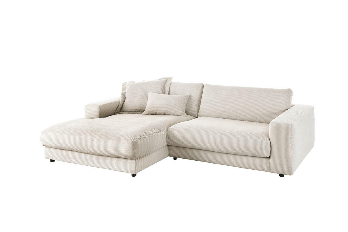 ECKSOFA MADELINE Cremeweiß Cord - Creme/Schwarz, Kunststoff/Textil (270/190cm) - KAWOLA