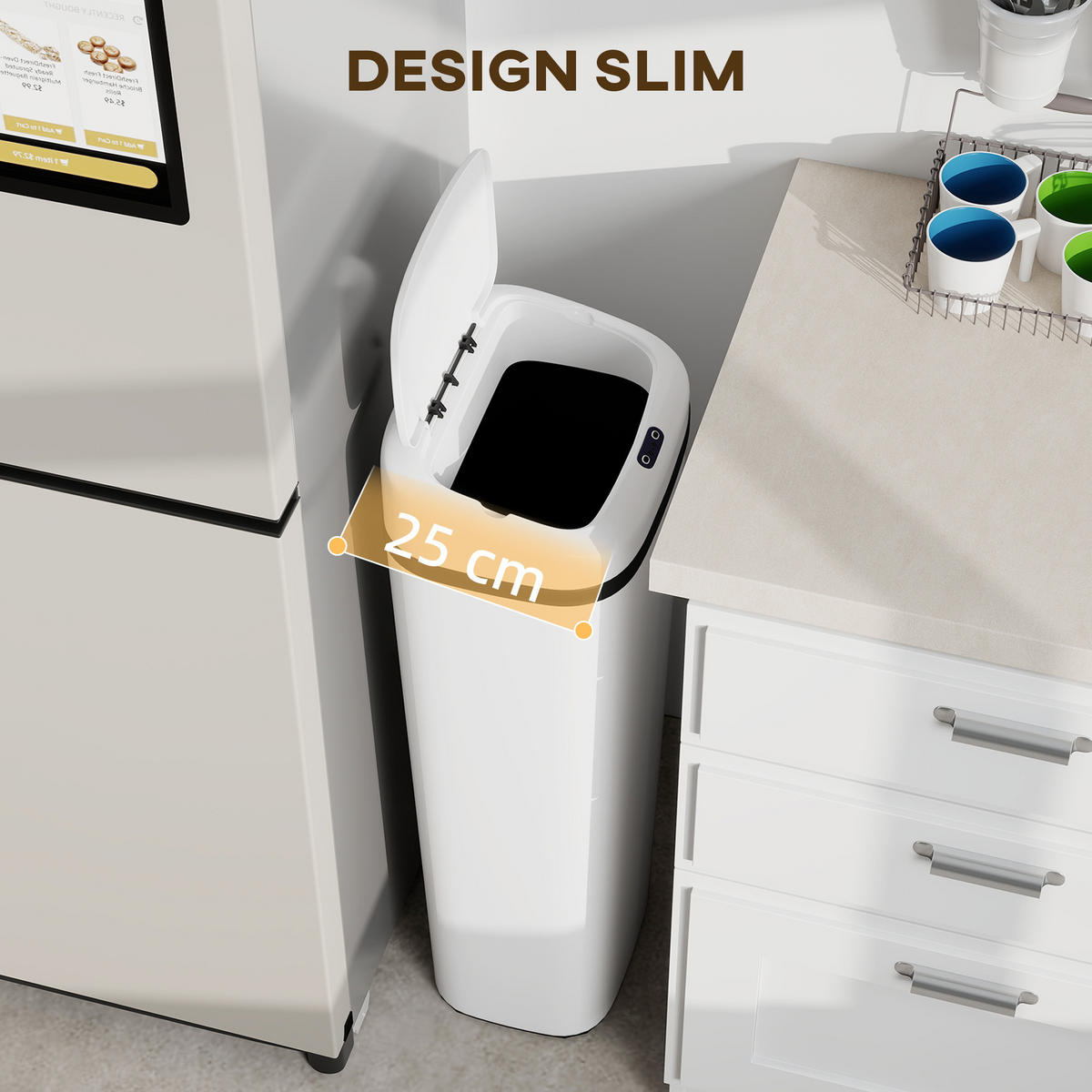 MÜLLEIMER DE-17669 automatisch mit Sensor 50L Weiß - Weiß, Metall (25/84/33cm) - ComfortXL